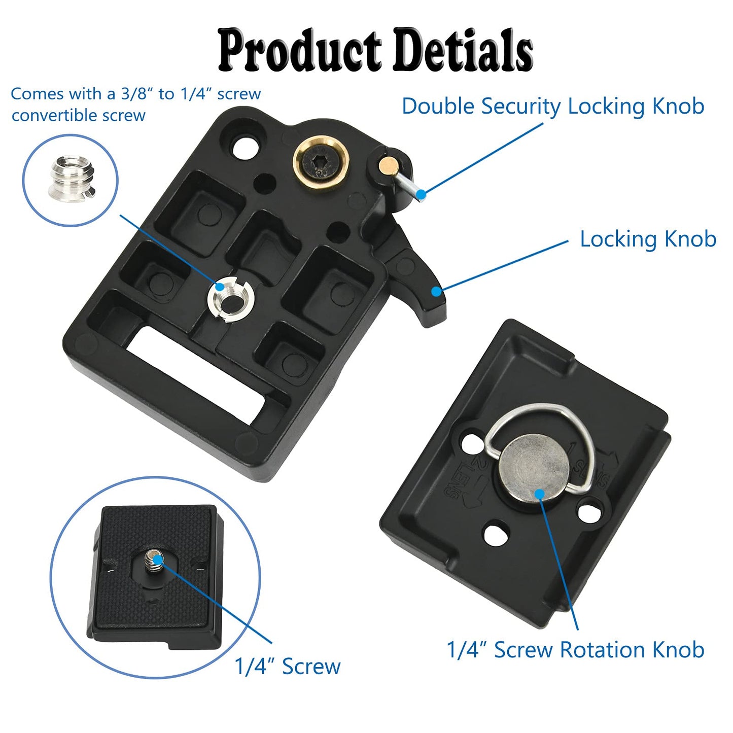 323 RC2 Quick Release Plate Adapter, Rapid Connect Adapter with Quick Release Plate Compatible for Manfrotto Monopod, Manfrotto Tripod Ball Head