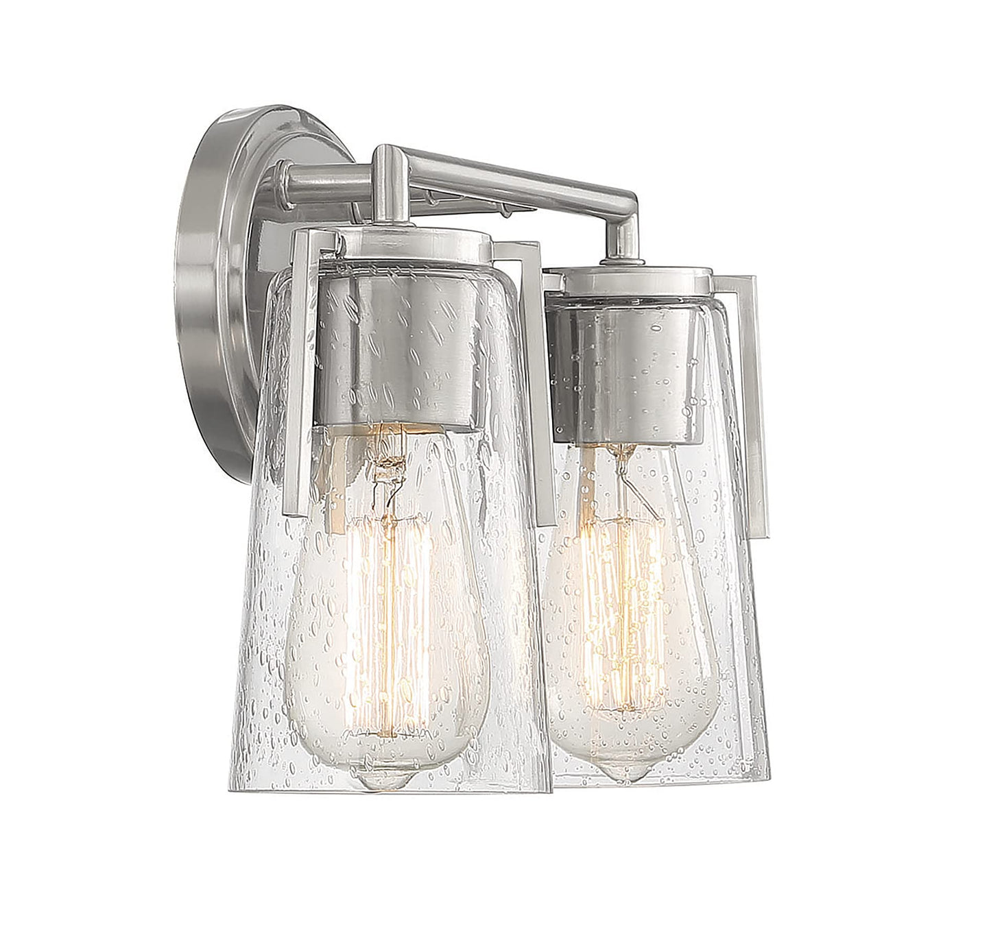 Savoy House 8-7045-2-SN Sacremento Modern Clear Seeded Glass Bathroom Vanity Wall Light, 2-Light 120 Total Watts, 9" H x 14" W, Satin Nickel