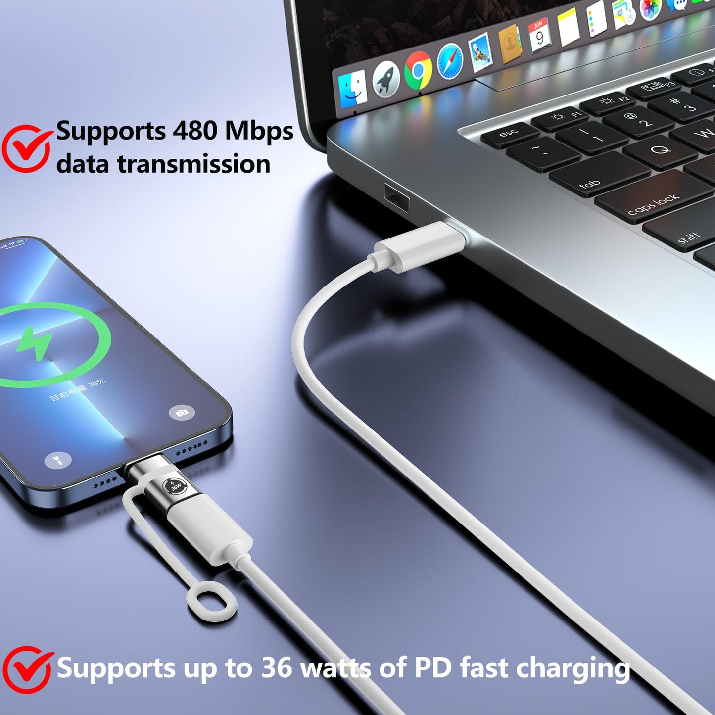 USB C to Lig-htn-ing Cable Adapter,Support PD36W Fast Charging Compatible with Phone Pad AirP-ods,with Anti-Lost Holder - 2 Pack,It Does not Support…