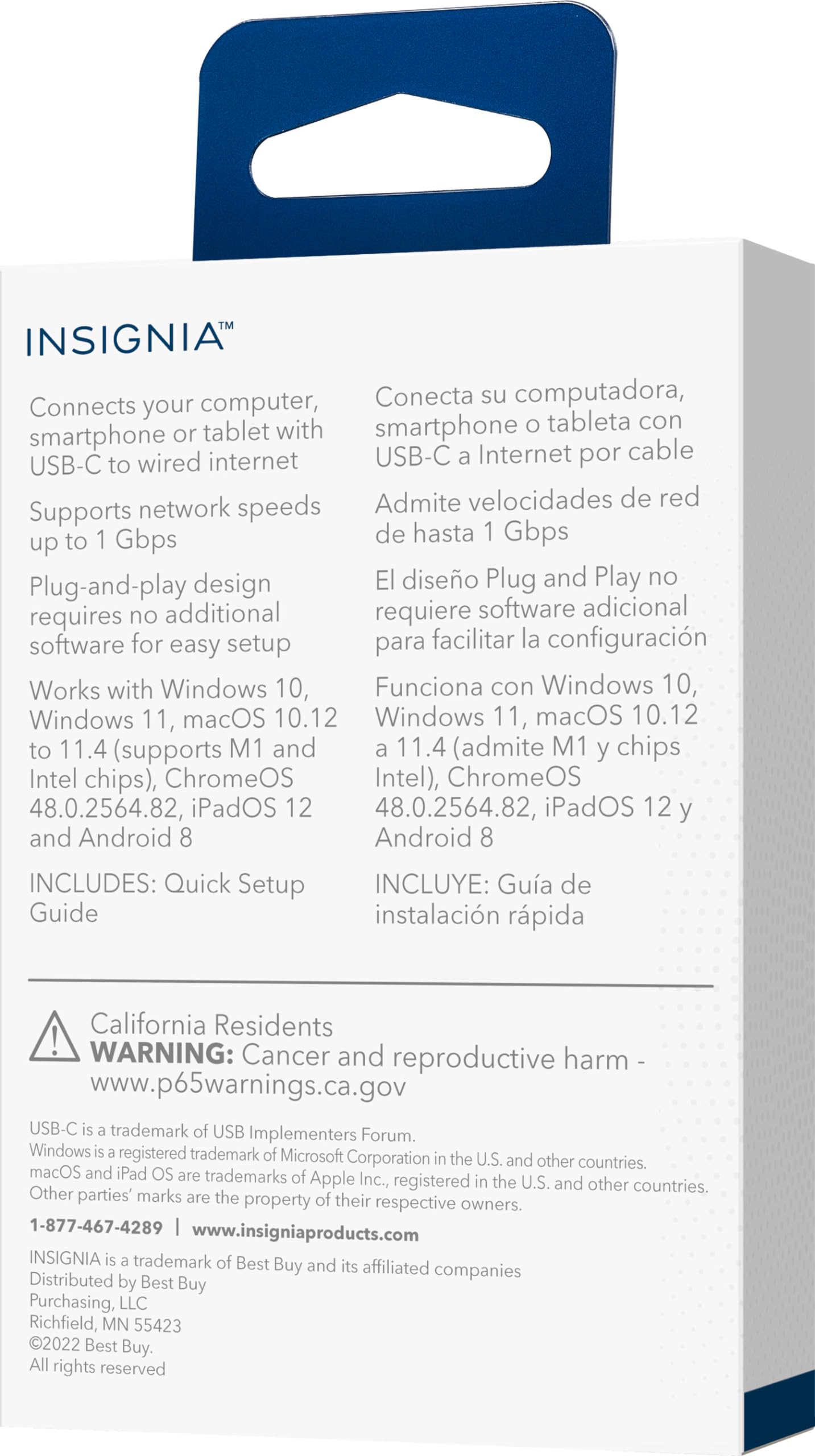 Insignia USB-C to Ethernet Adapter, Plug-and-Play Supports up to 1 Gbps High-Speed, Silver Black