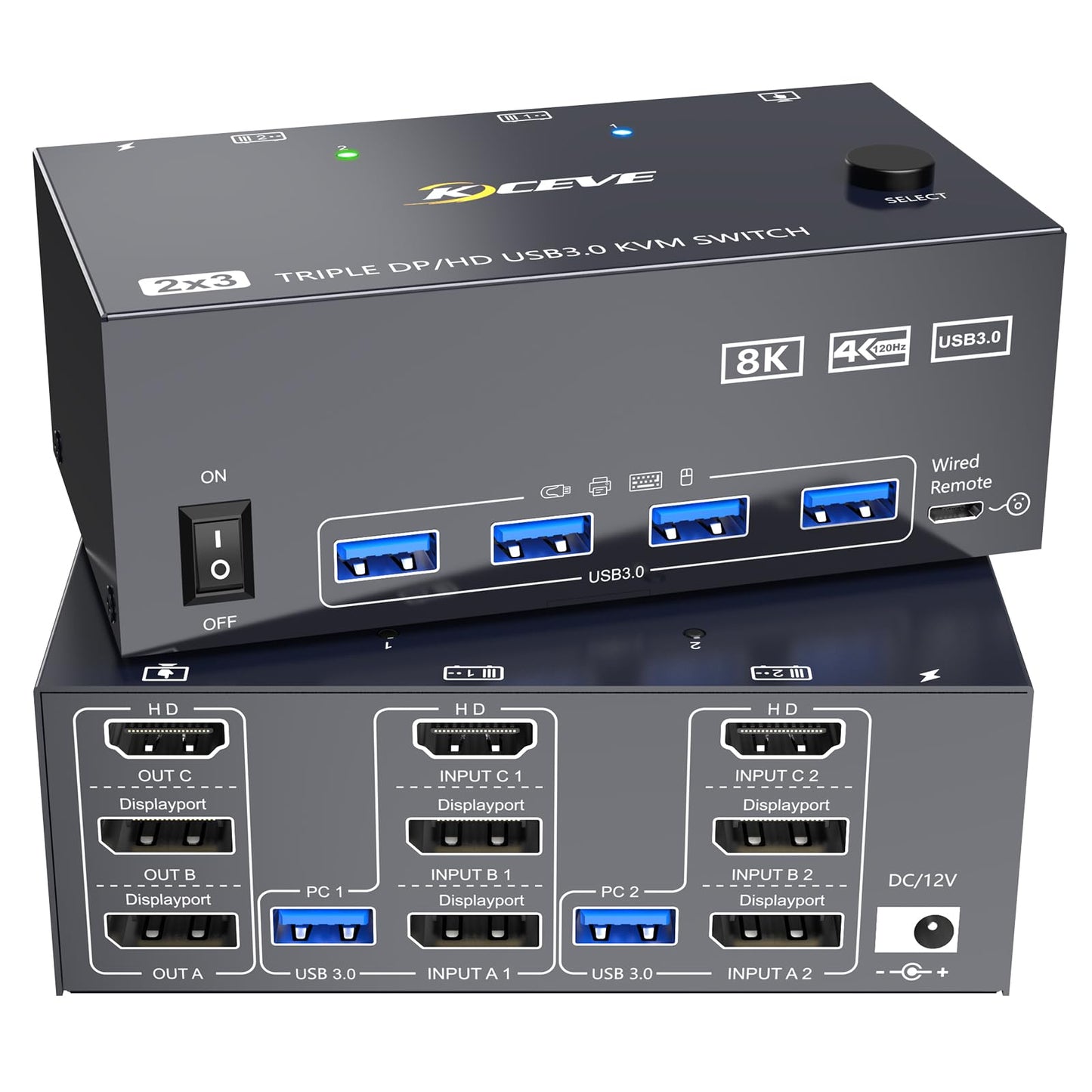 8K KVM Switch 3 Monitors 2 Computers 8K@60Hz 4K@144Hz,3 Monitors KVM Switch for 2 Computers Sharing Triple Monitors,Keyboard,Mouse,Printer
