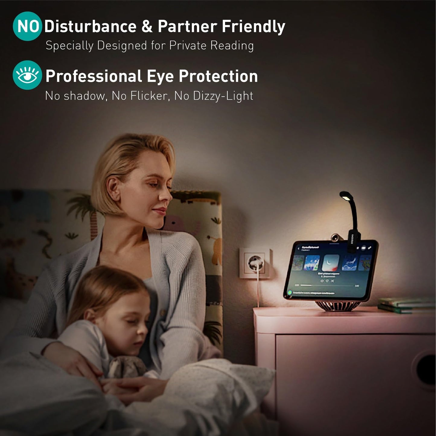 RADIXIUM Rechargeable Book Light for Reading - 9LED Eye-Caring Clip Light w/ 9 Color Temp, Stepless Dimming, 50H Battery, USB-C, Ultra Slim - Gift