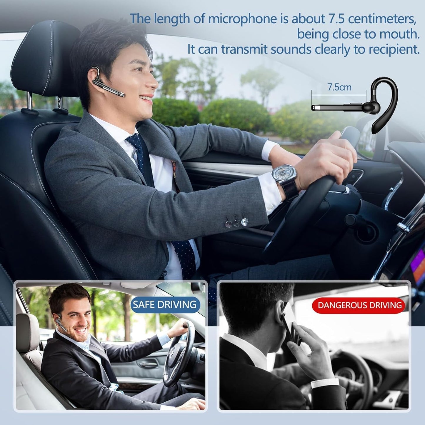 Champonic Bluetooth Headset, Wireless Bluetooth Earpiece with mic Trucker Headset for Phone Case Office Phones Built-in Microphone Headphones Manos