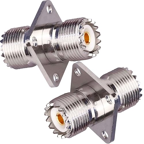 TUOLNK UHF Female to UHF Female 4-Hole Flange Panel Chassis Mount Connector SO239 PL259 Coax Jumper Cable Connector RF Solder Coaxial Adapter Pack