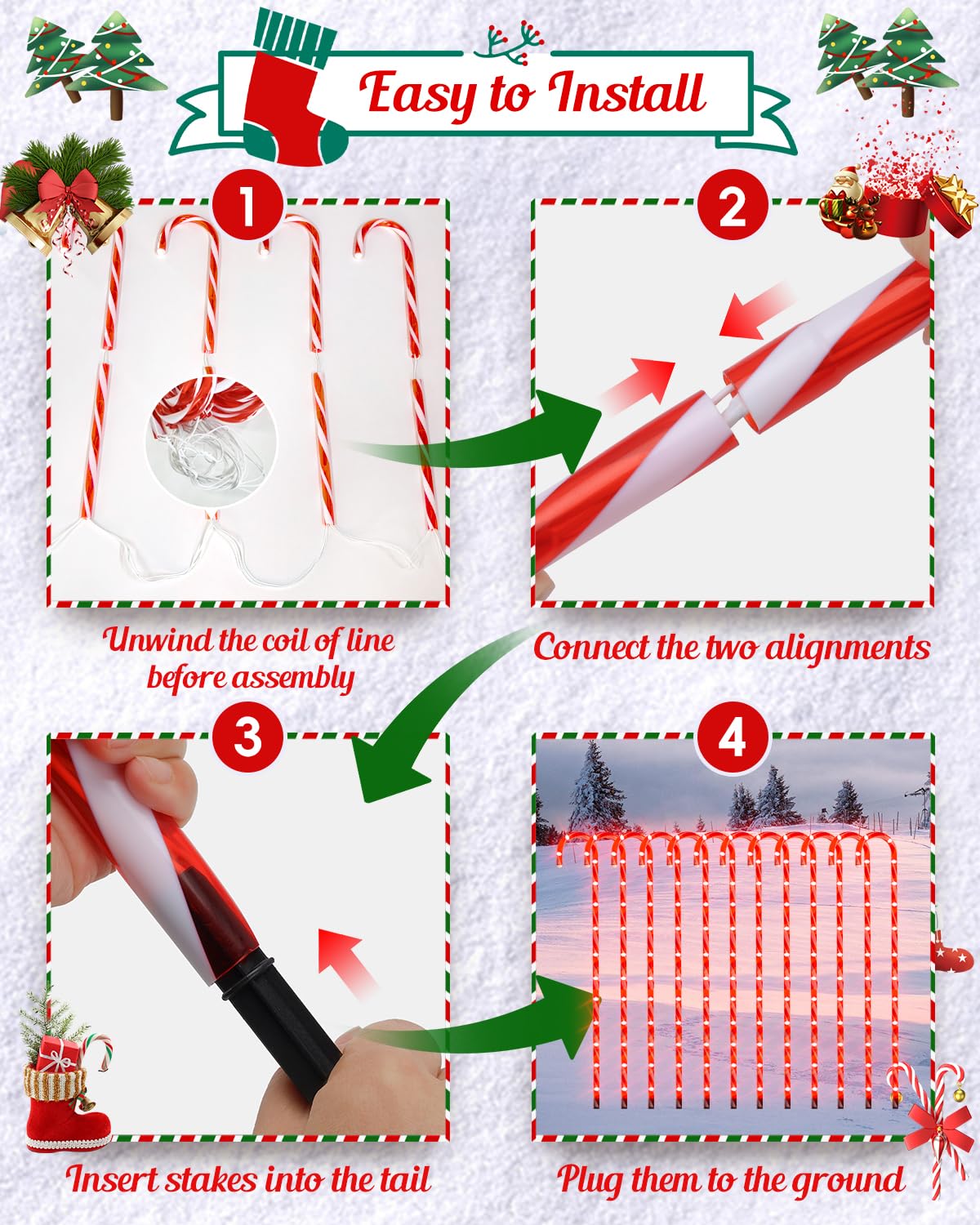 COOLWUFAN 36" Candy Cane Christmas Decorations, 24 Pack Giant Candy Cane Lights, Outdoor Pathway Markers Lights for Xmas Holiday Walkway Patio Garden