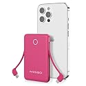 miisso 6000mah Ultra Slim Built in Cables Power Bank, Card Size Built in USB C Cords Battery Pack Portable Charger for Phones, 3 Output External