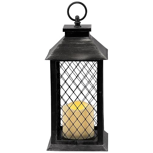 Northlight Flameless LED Brushed Mesh Candle Lantern - 11" - Black