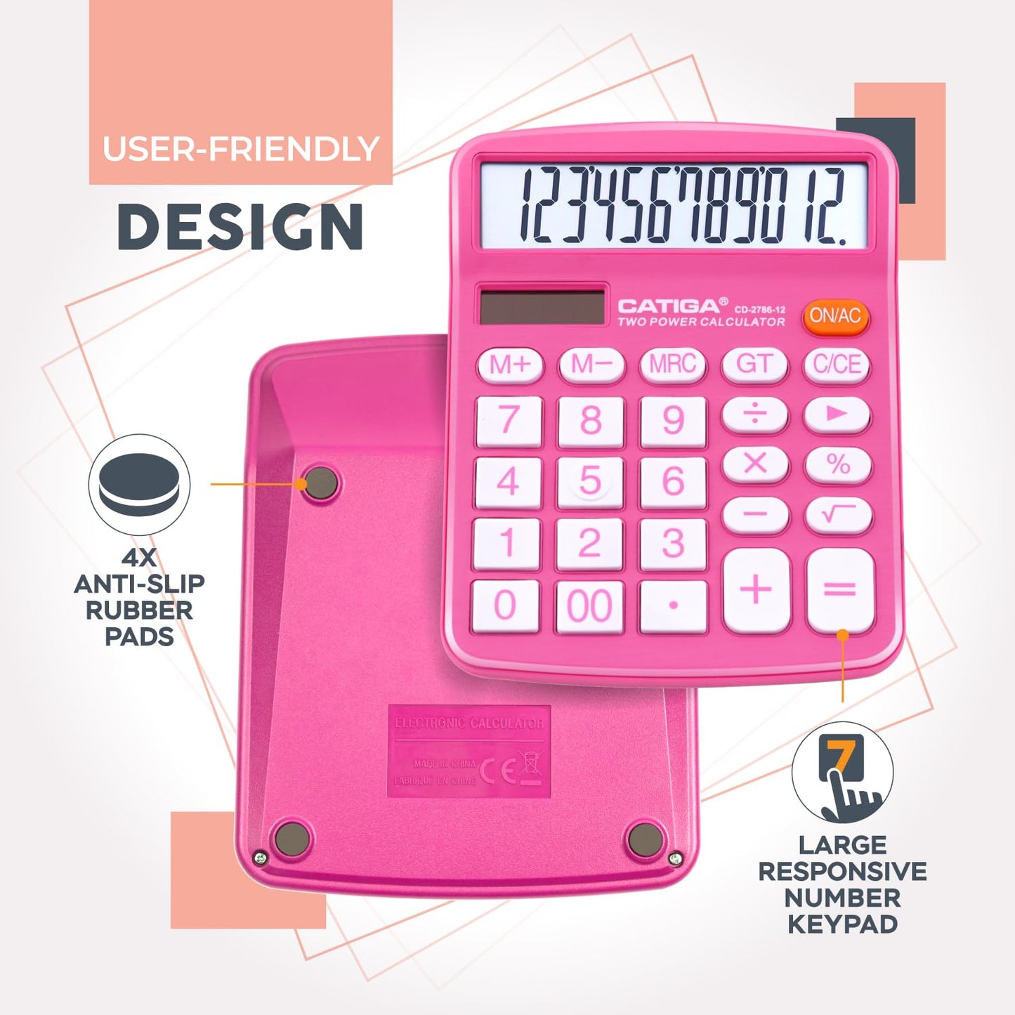 12 Digit Desktop Calculator with Large LCD Display and Sensitive Button, Dual Solar Power and Battery, Standard Function for Office, Home, School
