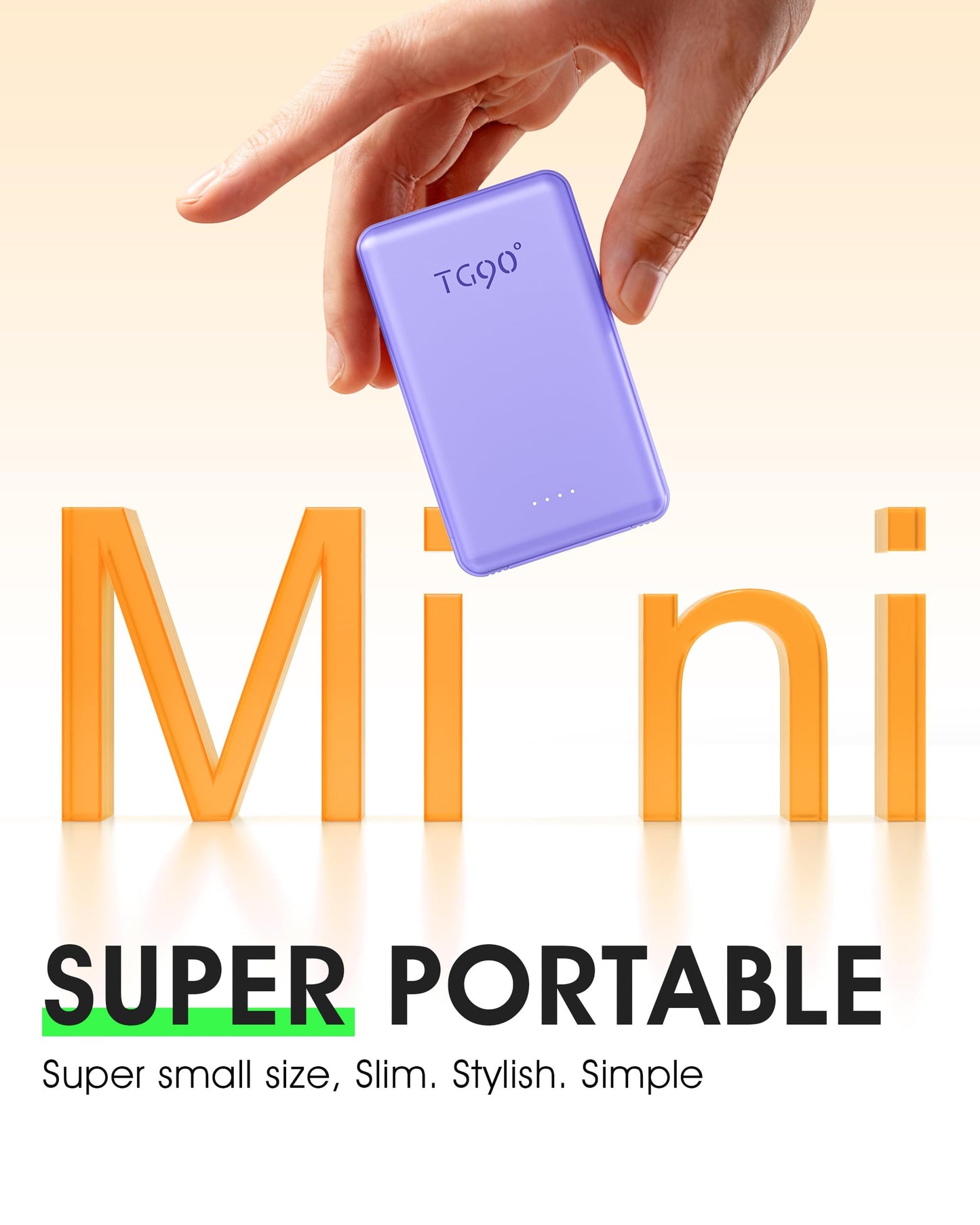 TG90° 5000mAh Portable Charger Built-in AC Wall Plug and Cables, Pocket Size Power Bank, Slim Fast Charging External USB C Battery Pack Compatible