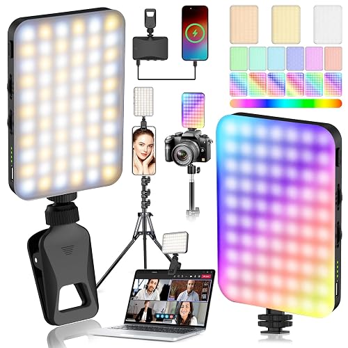 91 LED Portable Charger Selfie Light Video Conference Lighting with Clip & Camera Tripod Adapter Rechargeable 2000mAh CRI 96+, 4 Light Modes for Phone