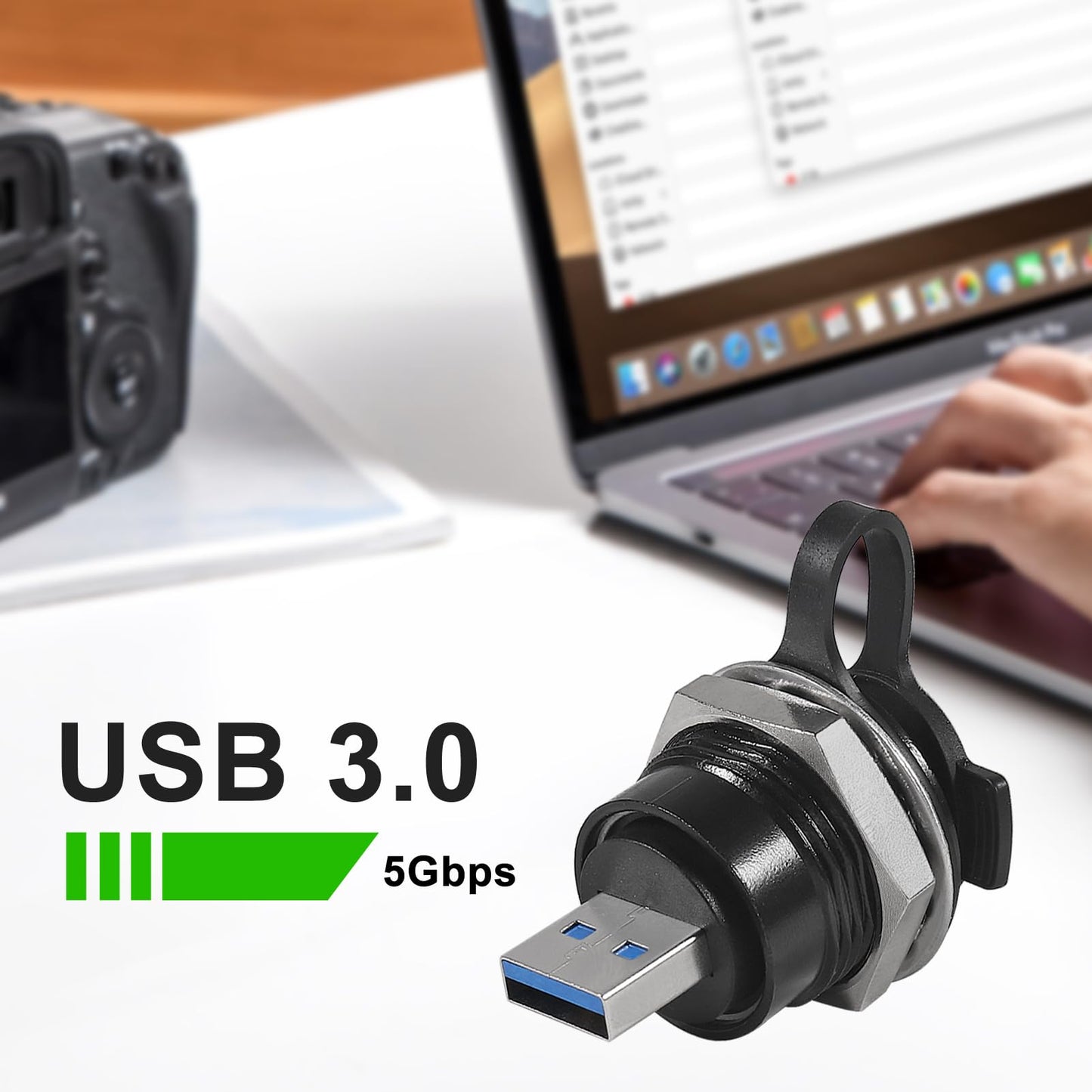 ALMOCN 2PCS USB 3.0 Panel Mount Coupler Waterproof USB Male to Female Conversion Connector with Dust Cap for Data Transfer & Charging