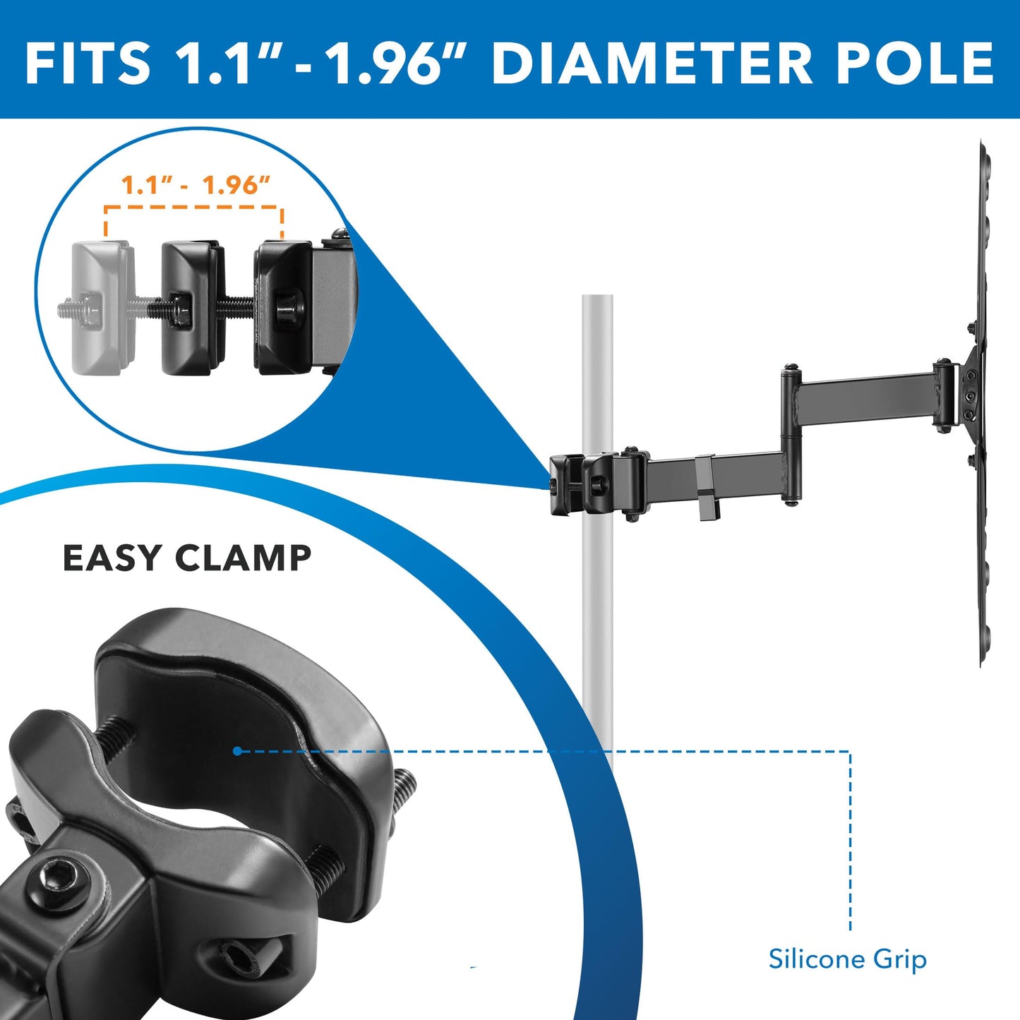 Mount-It! TV Pole Mount, Full Motion Universal TV Bracket, VESA 75x75 to 400x400, Fits TVs and Monitors 32" - 55", Clamp Fits Poles from 1.1"