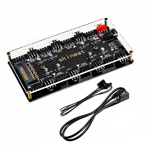 ARGB and PWM hub12V 4Pin PWM & 5V 3Pin ARGB with SATA Power 2-in-1 Hub 8 Way Sync CPU Cooling Chassis Fan Hub Addressable RGB Lighting for Extended