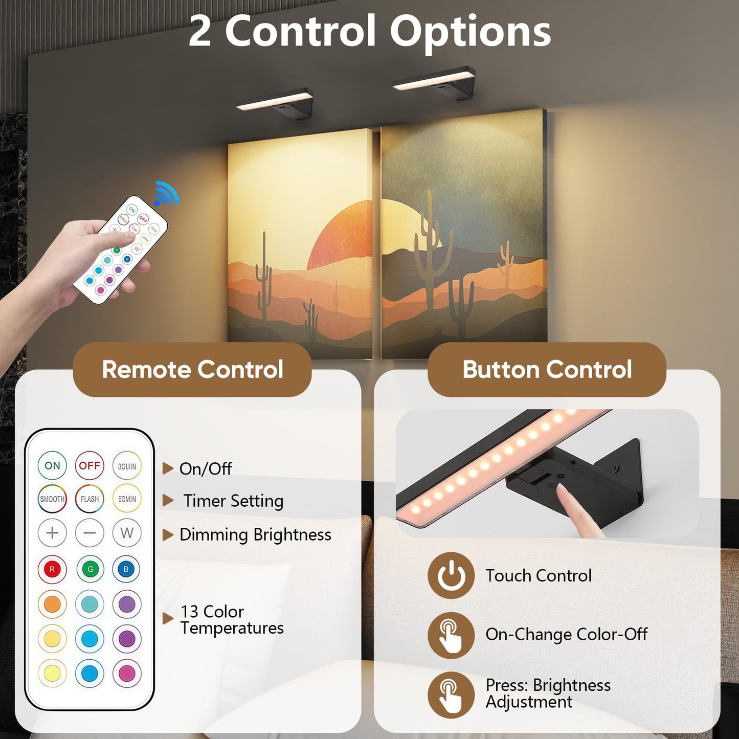 INHXSZU Picture Lights for Wall,Wireless Battery Operated Picture Light,Art Gallery Light with Remote Control,13 RGB Paintings Light Dimmable