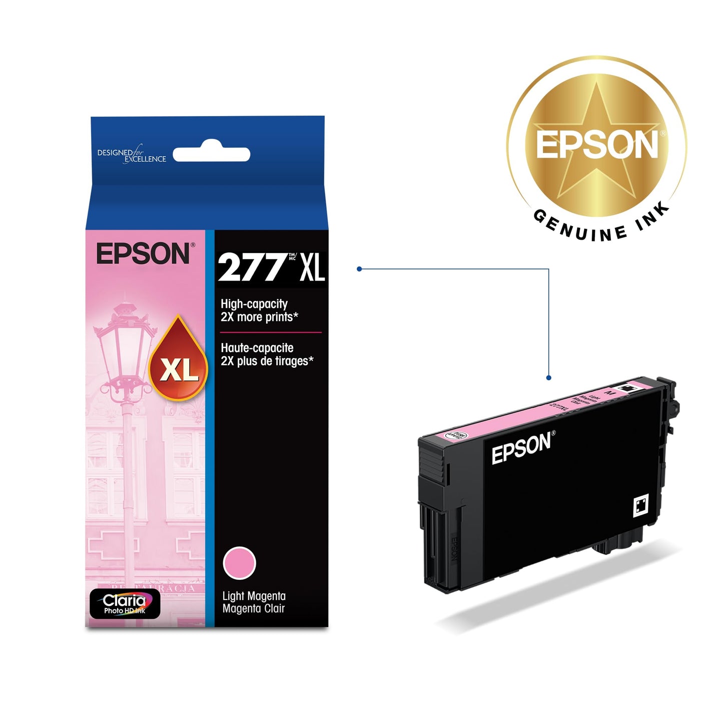 EPSON 277 Claria Photo HD Ink High Capacity Light Magenta Cartridge (T277XL620-S) Works with Expression XP-850 860, 950, 960, 970