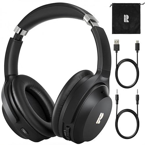 Active Noise Cancelling Headphones, Wireless Over-Ear Bluetooth Headphones ANC, Hi-Res Audio, 60H Playtime, Deep Bass, 3.5MM Cable, Memory Foam Ear…