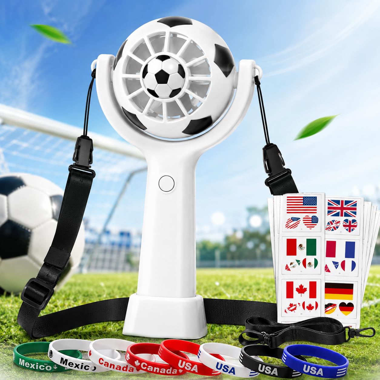 Handheld Fan Kit with Soccer Stickers & Wristbands, Portable Summer Fan