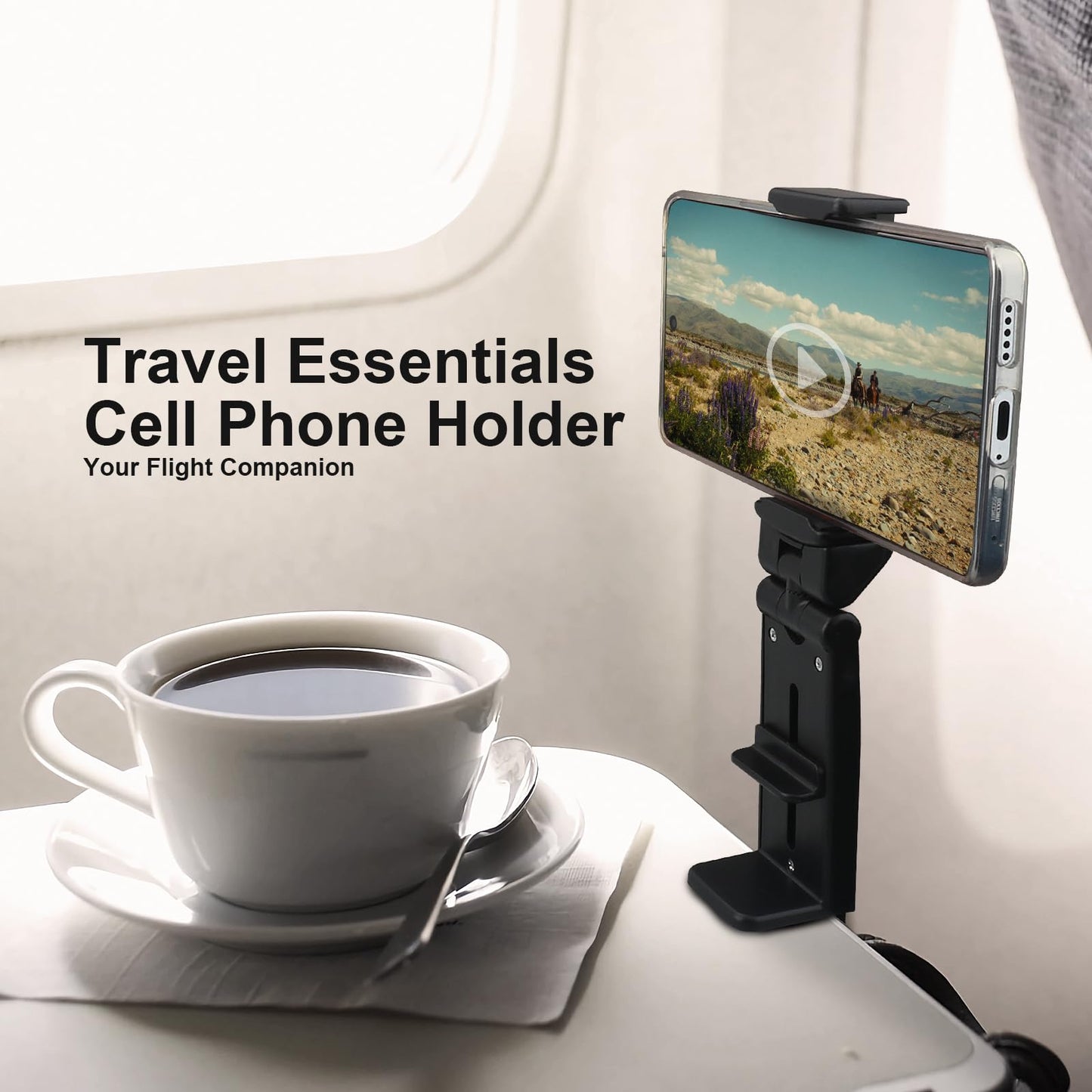 Miruchertter Airplane Phone Holder Hands Free Compact Travel Phone Mount with 360 Degree Rotation Universal Travel Essentials Ideal for Airplane