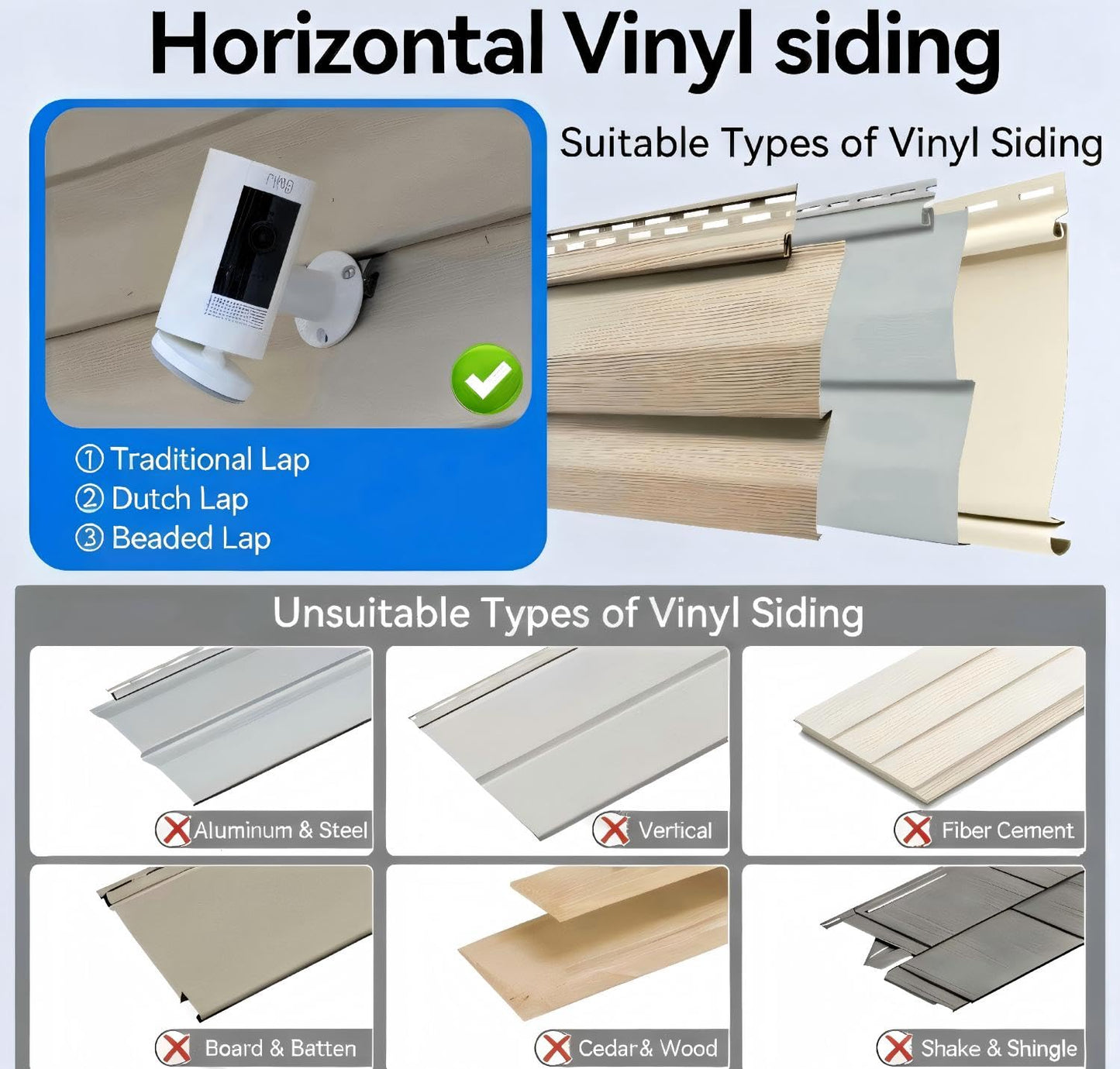 Haoyou Vinyl Siding Wall Mounts for Ring Stick Up Cam Battery & Ring Outdoor Cam Plus/Wyze/Eufy/Arlo Camera, No Drill 360 Degree Adjustable, Home