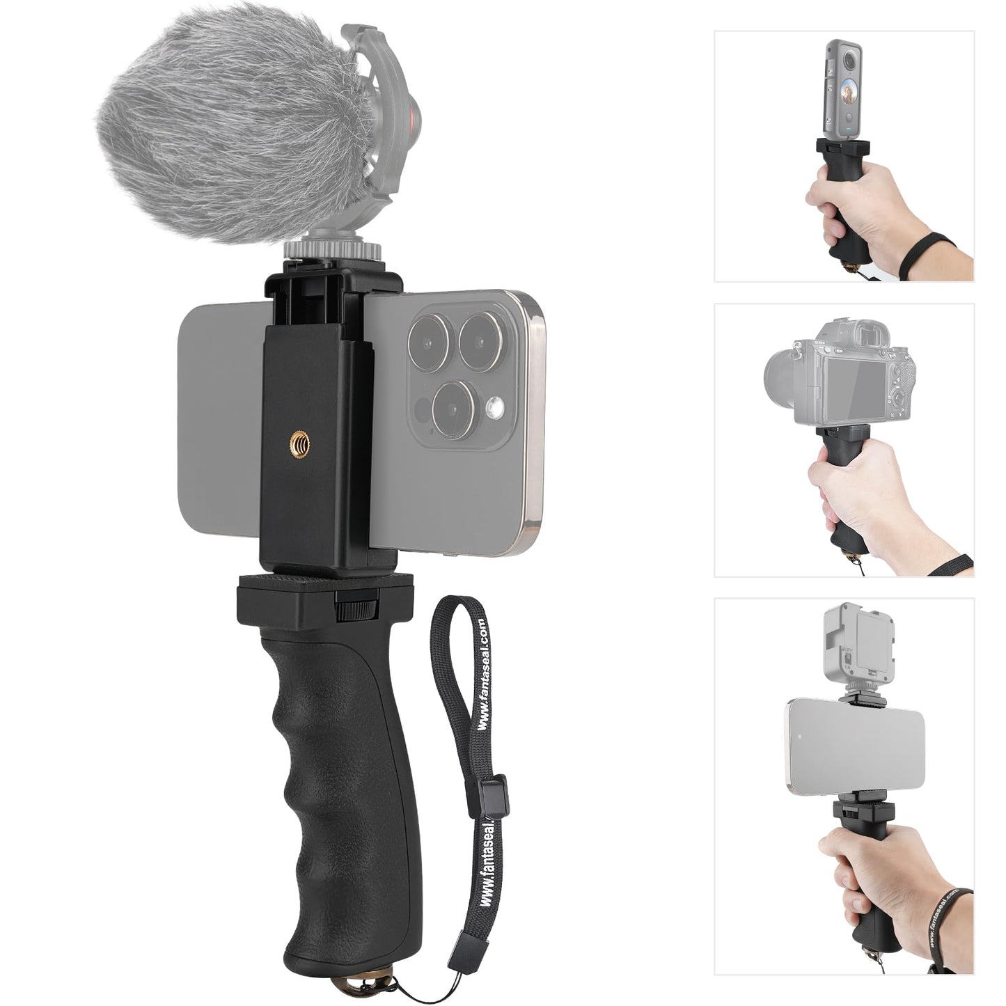 Universal Ergonomic Anti-Fall Mobile Phone Smartphone Handle Stabilizer Mount Rig Portable Selfie Stick Tripod Handheld Vlogging Monopod for 60-85mm