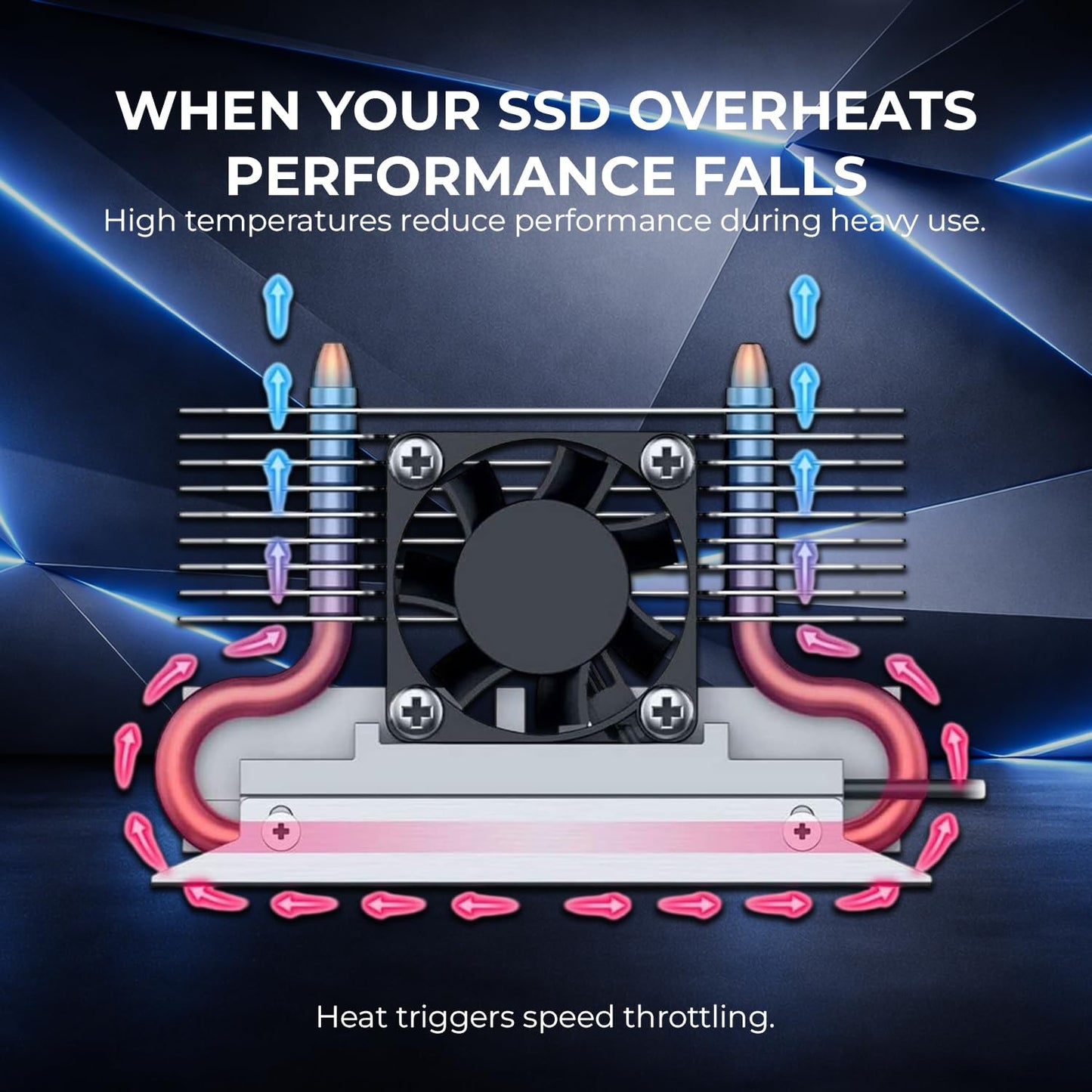 Titanium Micro SSD Heatsink Cooler M.2 NVMe Heatsink for Single Double Sided SSD 2280 with Copper Heatpipe, 30mm PWM Cooling Fan, Reduce up to 40°C