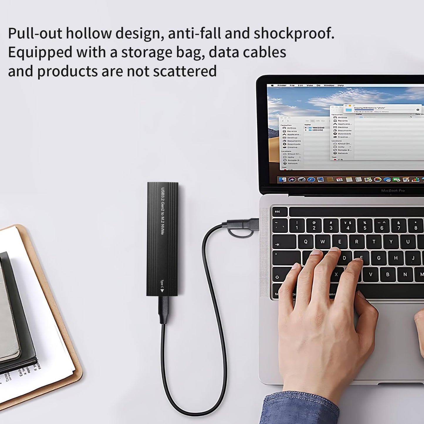 Seiyeje M2 SSD Enclosure, USB 3.2 to SATA Adapter, 10Gbps High-Speed Data Transfer, Tool-Free Installation, Compatible with 2230/2242/2260/2280 M.2