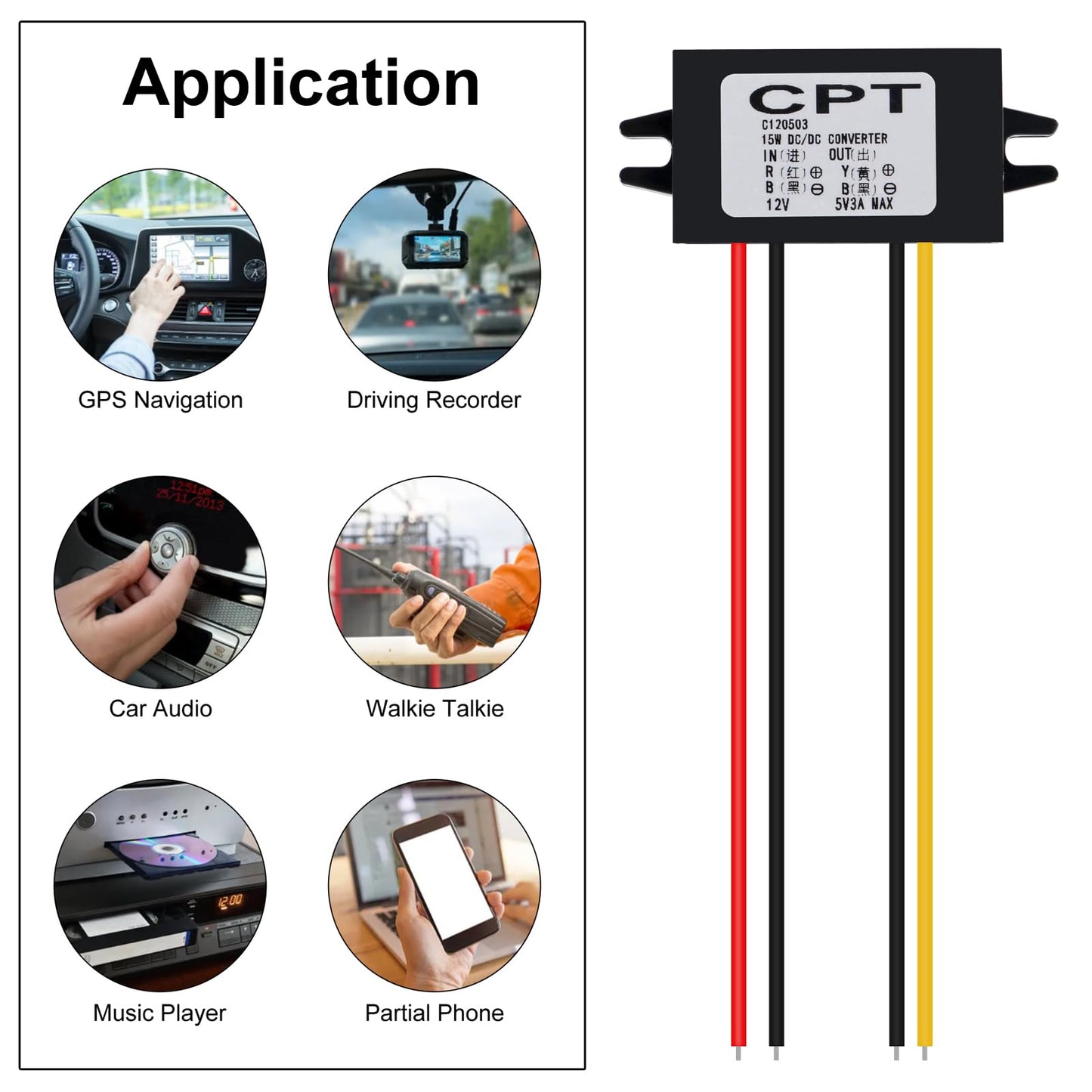 AITRIP 2PCS DC 12V to 5V 3A 15W Buck Converter Module,Reduced Voltage Regulator Car Power Converter Output Power Adapter, Wire Interface