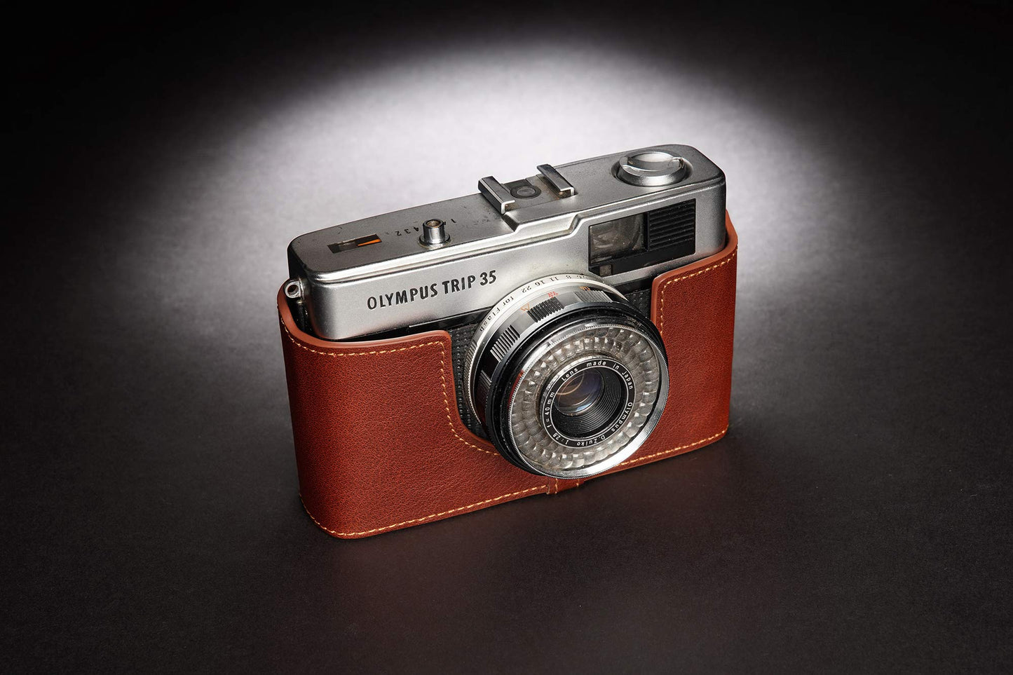 Trip 35 Case, BolinUS Handmade Genuine Real Leather Half Camera Case Bag Cover for Olympus Trip 35 Camera with Hand Strap (LavaBrown)