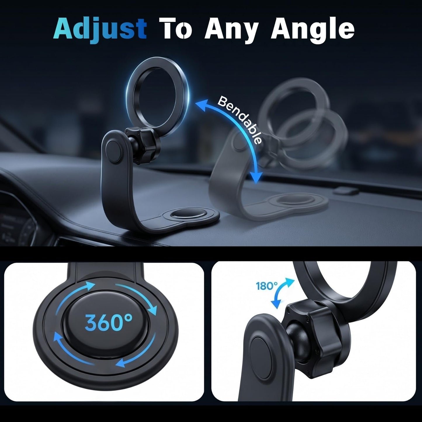 YUHENG Magnetic Car Phone Holder for Car, Compatible with MagSafe Car Mount, 32lbs Strong N52 Magnets, 360° Adjustable Soft Aluminum Arm, Adhesive
