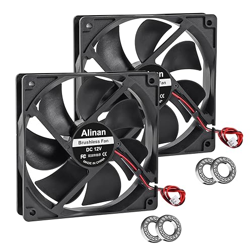 Alinan 2pcs 12025 120mm x 25mm 12V 5 inch Dual Ball Bearings Brushless Fan 2Pin DC Cooling Exhaust Fan for Radiator DIY Air Exhaust Vent Cooling