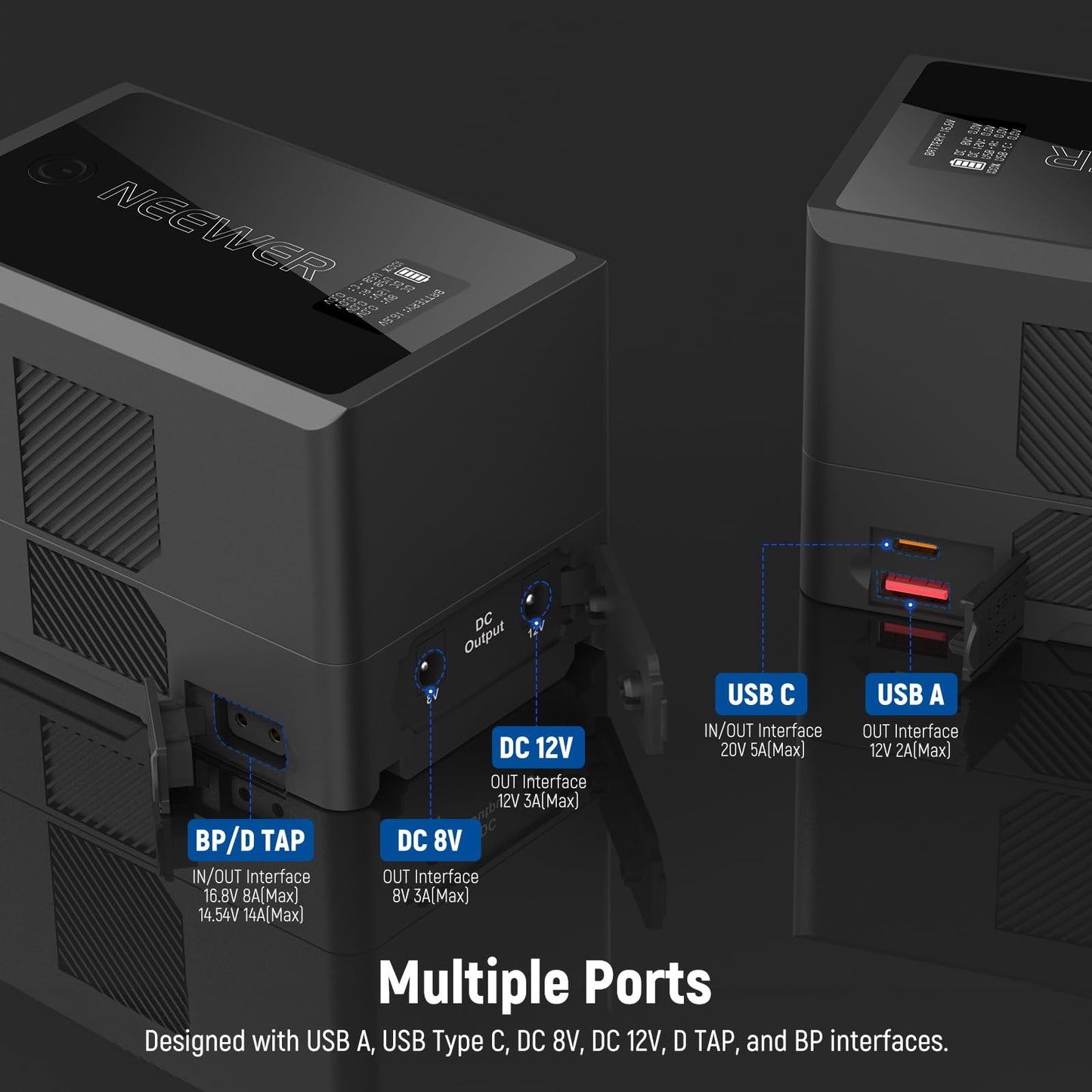 Neewer V Mount Battery PS150E Supports 100W PD USB C Fast Charging, 10350mAh 150Wh 14.54V, with D Tap/USB C/USB A/BP/Dual DC Ports/OLED Screen, V Lock
