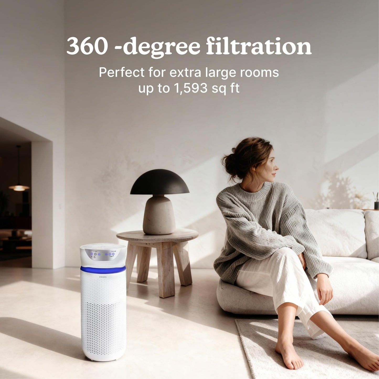 Homedics 5-in-1 UV-C Air Purifier - 360-Degree HEPA Filter for 1,593 Sq Ft