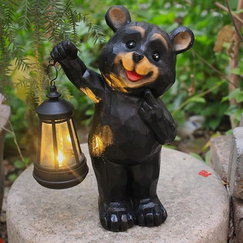 Yewanye Garden Statues Bear Solar Figurine Lanterns Outdoor Waterproof Lights, Yard Decorations, Garden Decor Unique Birthday Housewarming Gifts