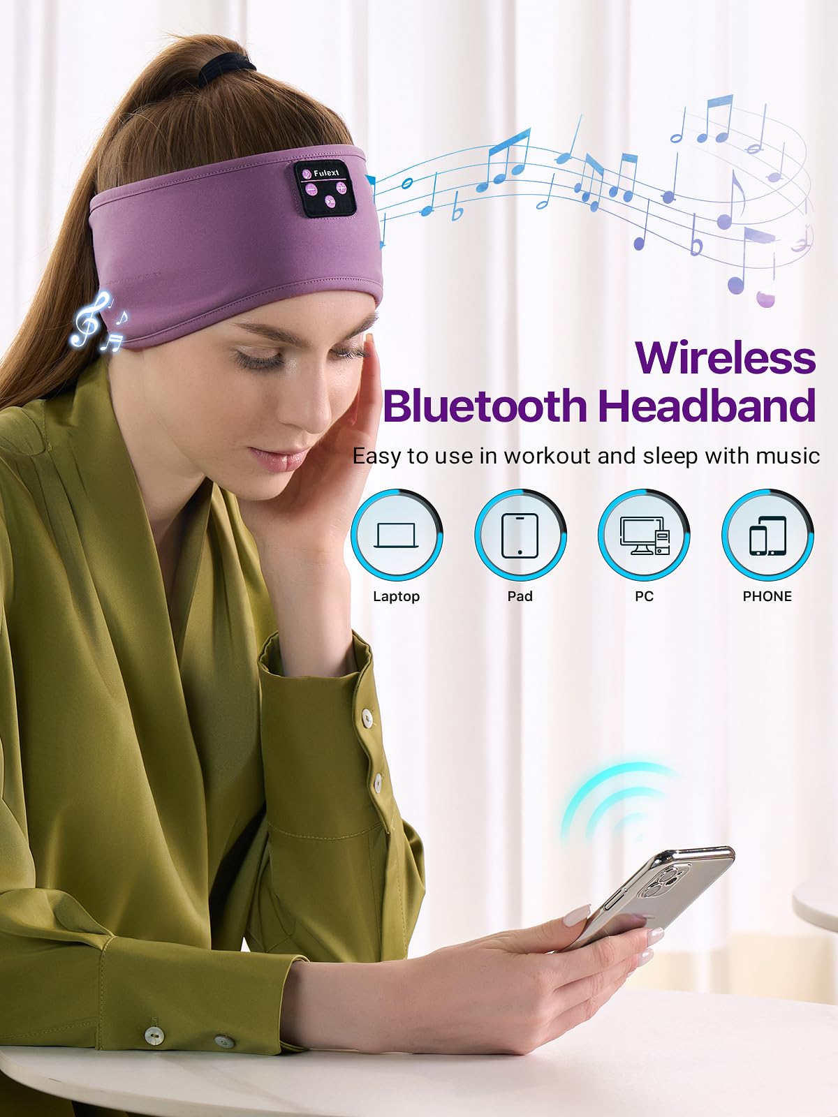 Fulext Sleep Headphones Bluetooth Headband,Sleeping Headphones Sports Headband Headset, Long Time Play Sleeping Headsets with Built in Speakers…