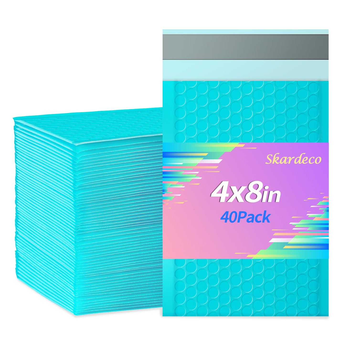 skardeco 4x8 Inch Teal Bubble Mailers 40 Pack Self-Seal Poly Padded Envelopes Suitable for Small Businesses to Package and Mail Jewelry Cosmetics