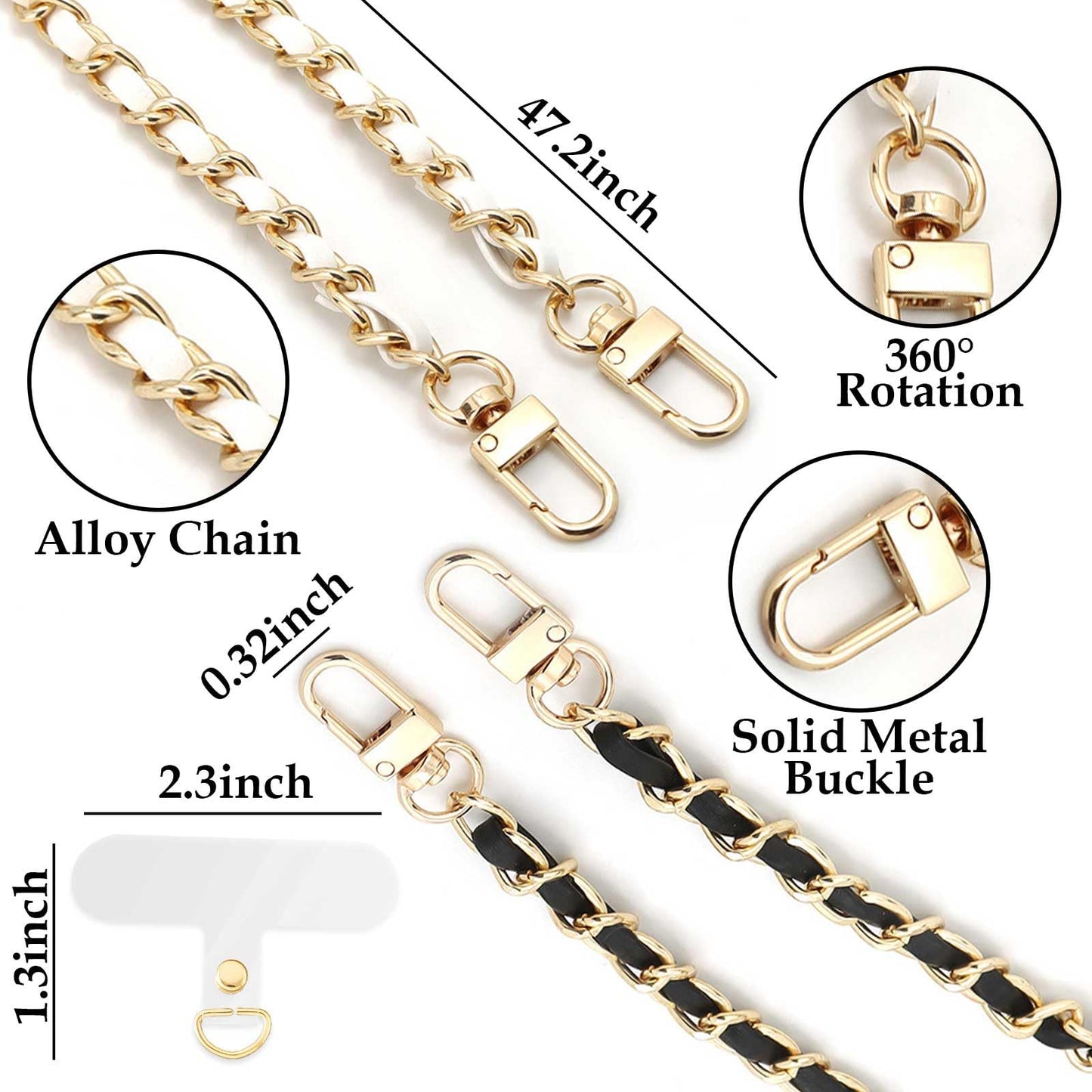DAWZMR 2 PCS Phone Chain Strap Crossbody with 4 Lanyard Patches, Metal Cell Phone Lanyard for Universal Most Smartphones
