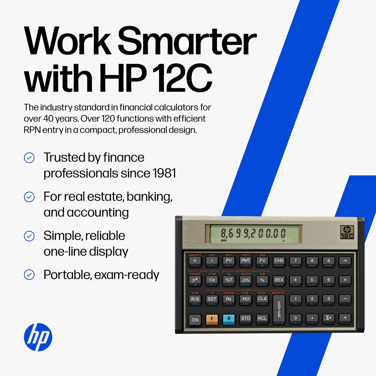 HP 12C Financial Calculator - 120+ Functions: TVM, NPV, IRR, Amortization, Bond Calculations, Programmable Keys - RPN Desktop Calculator for Finance
