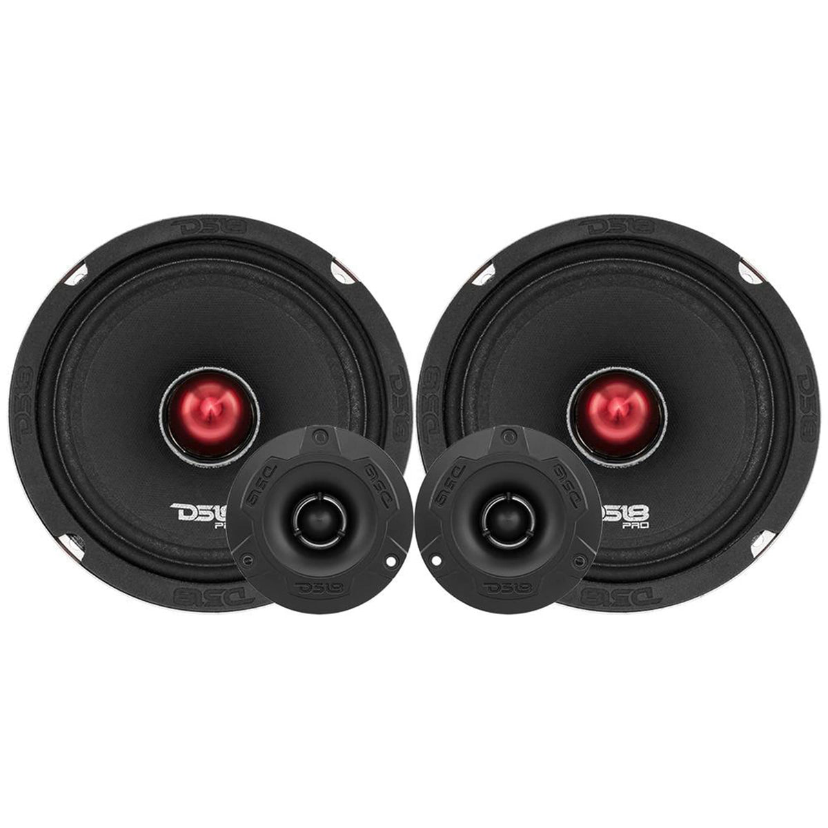 DS18 Mid and High Car Speaker Package - 2X 6.5" Midrange, 2X 1" Tweeters, Built-in Crossover (Renewed)