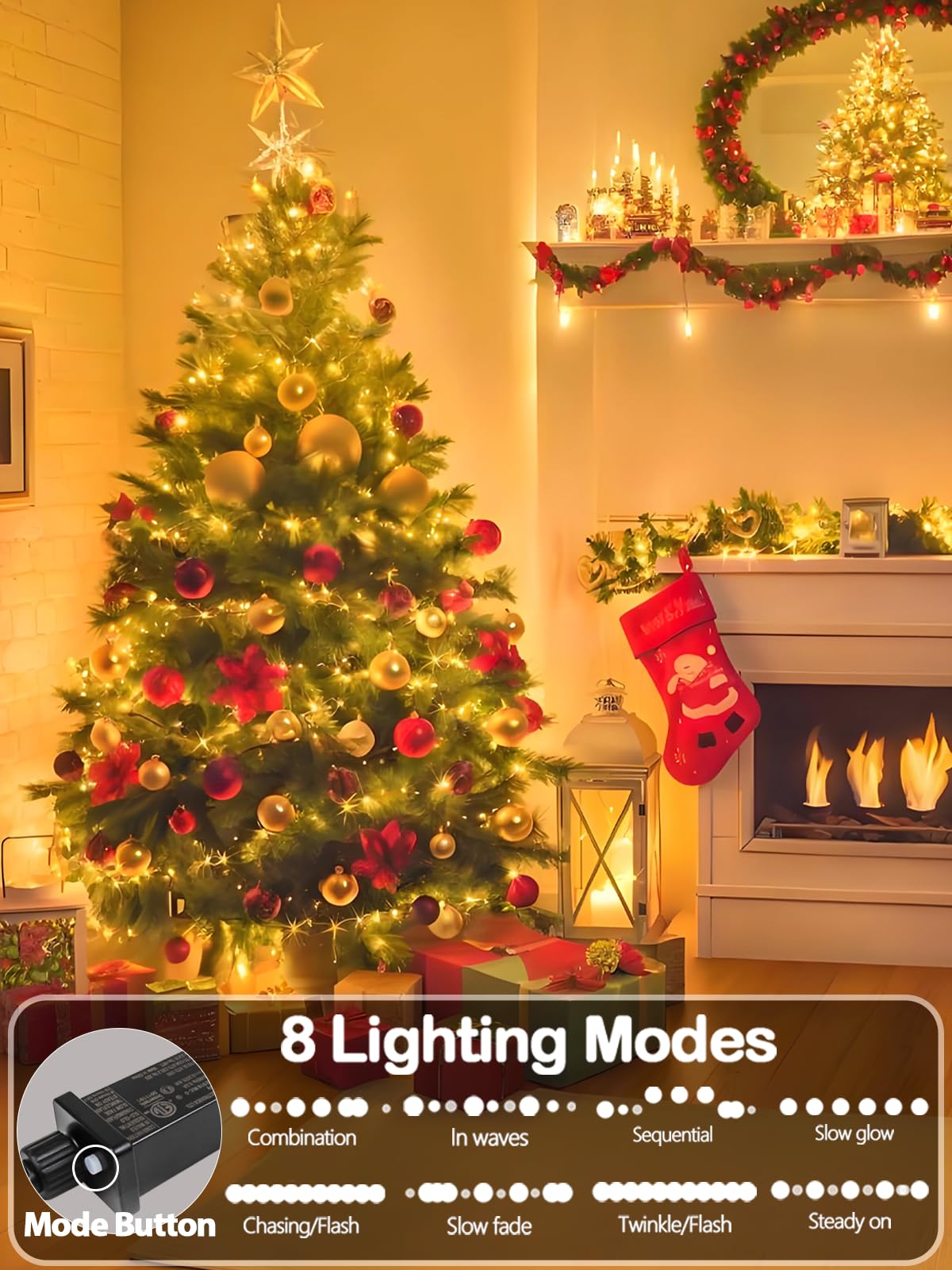 Upgraded 75.8 FT 200 LED Christmas String Lights Outdoor/Indoor, Timer & Memory Function & 8 Modes, Extendable Green Wire Waterproof Fairy String