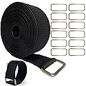 Wide 2" ×16 Ft Long Hook and Loop Cable Straps with 12 Heavy Metal Buckles, Adjustable Nylon Tie Down Straps,Free Cut Length and Width, Reusable