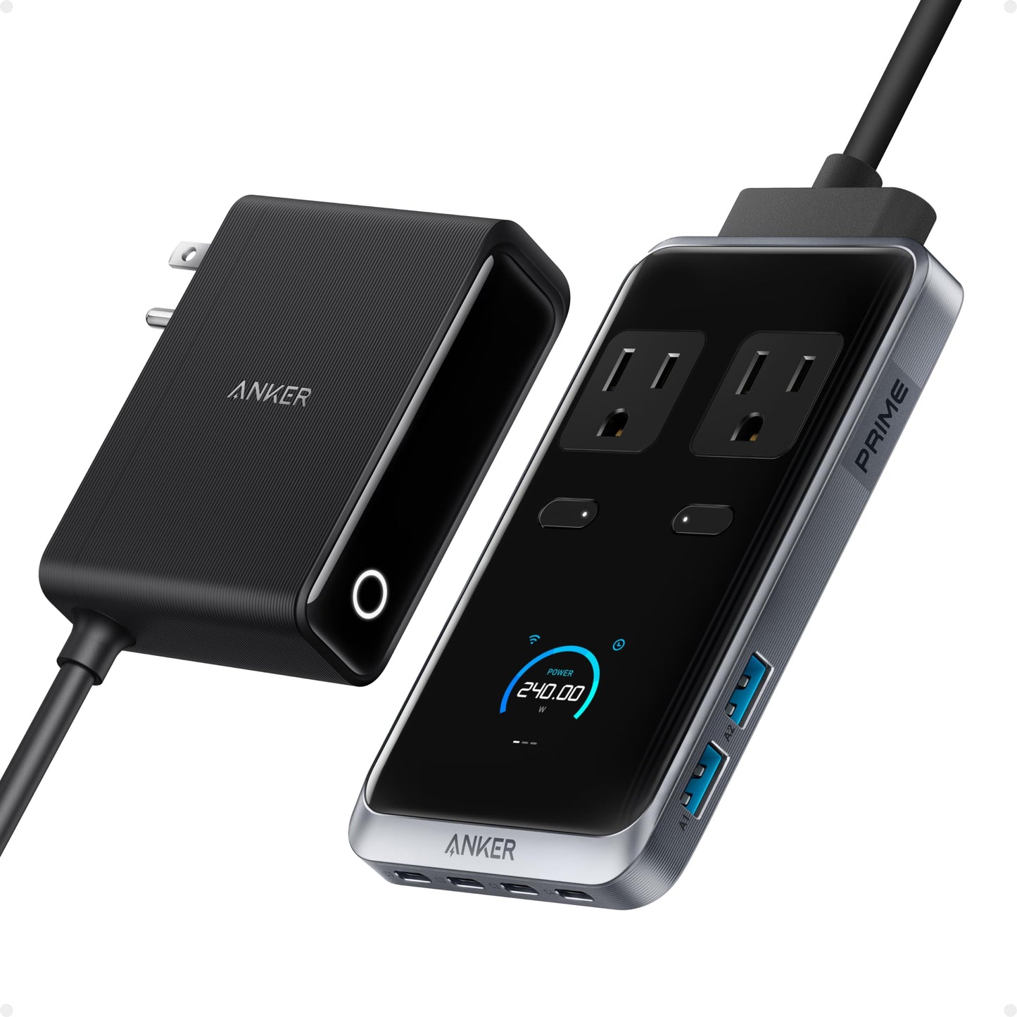 Anker Prime Charging Station, 240W 8-in-1 USB C Power Strip, 5 ft Detachable Extension Cord, 2 AC, 4 USB C, 2 USB A, for iPhone 15/14, Desktop