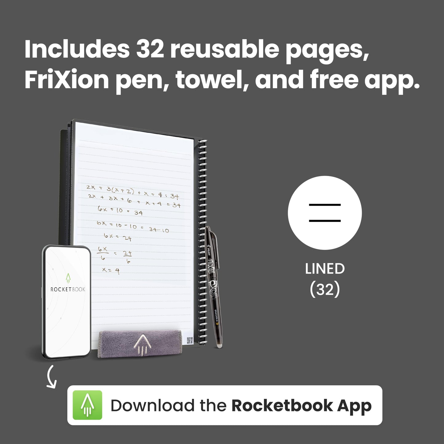 Rocketbook Core Reusable Spiral Notebook, Letter Size 8.5x11, Navy Blue - Lined Pages, App-Connected, Erasable, Durable Cover, Ideal for School, Work