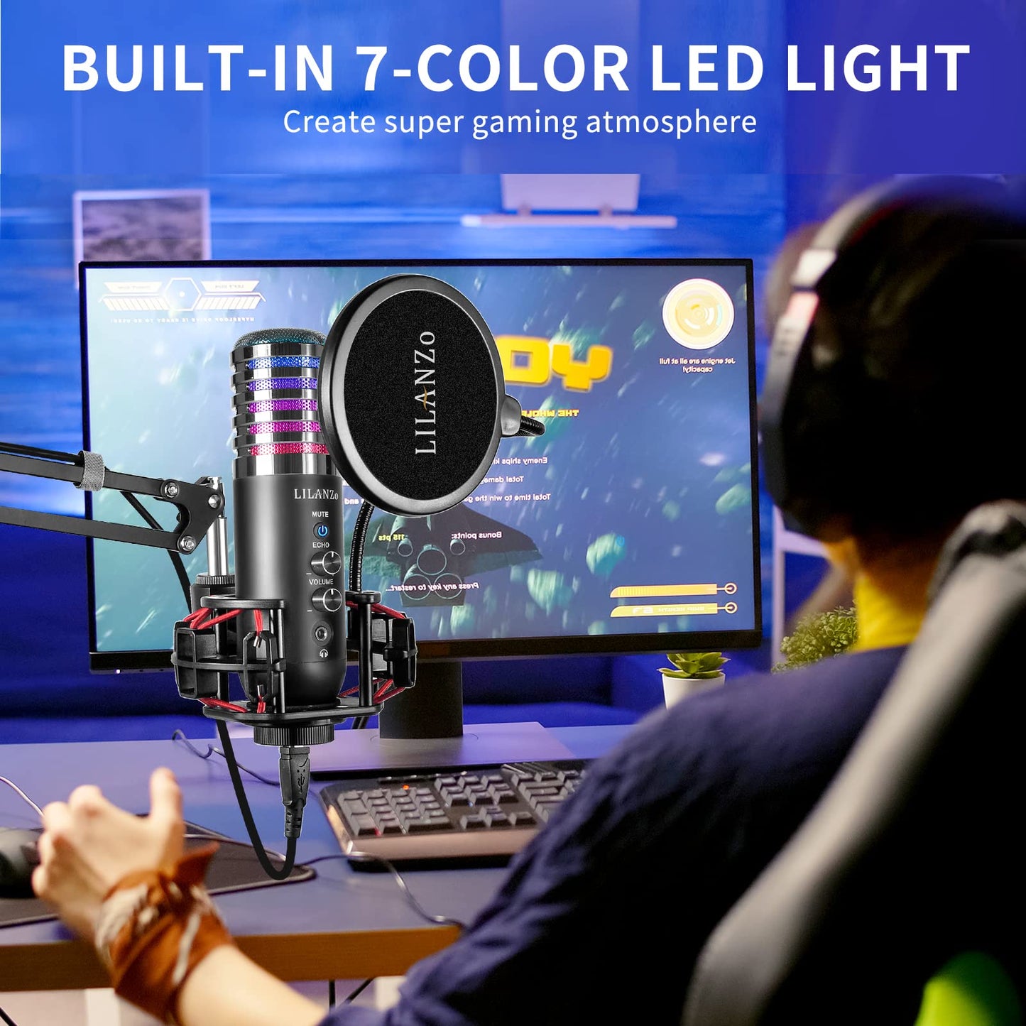 LILANZo USB Condenser Microphone for PC PS4, PS5 Streaming Singing Podcast Studio, Computer Cardioid Gaming Mic Kit for Recording YouTube with Boom