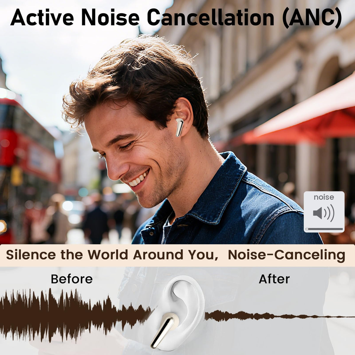 CXPSUE 2 Pack ANC Wireless Earbuds with Big Bass Durable, Lightweight Design for Noisy Factories, Gym, and Travel, Includes 3-Size Tips for Secure Fit