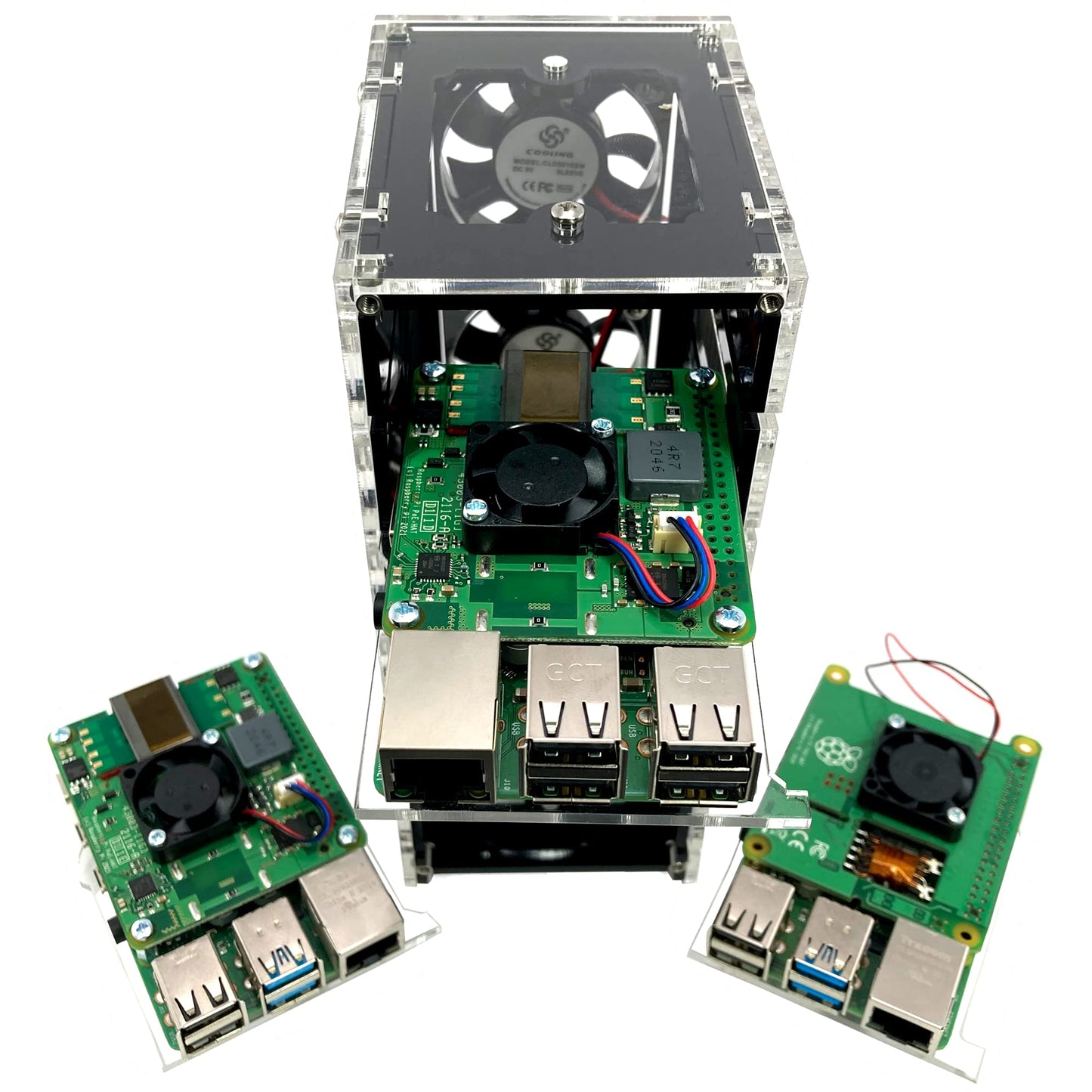 C4Labs Zebra Bramble Cluster Fan Case - Raspberry Pi 4B & 3B+ (4 Stack, Black Ice)
