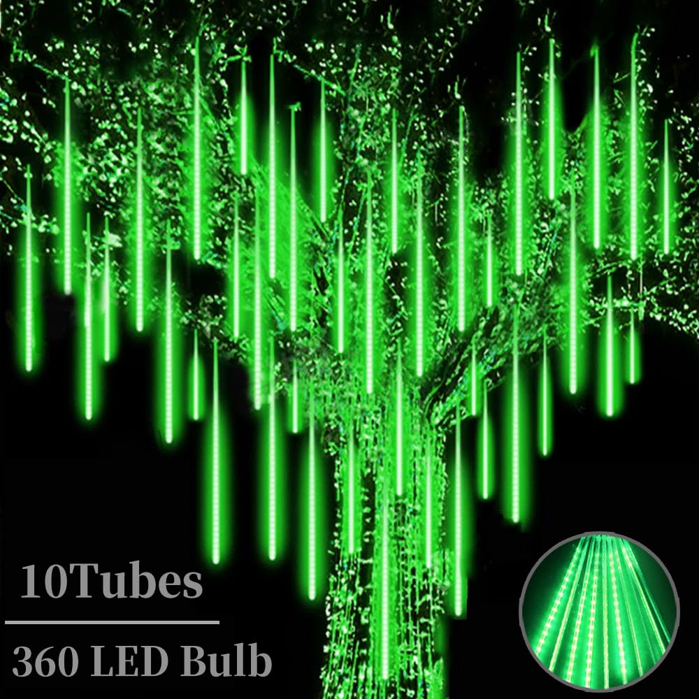 Roytong High Brightness 10 Tube 12 Inch 360 LED Meteor Shower Rain Lights Cascading Falling Rain Outdoor Light for Christmas Halloween Tree Raindrop