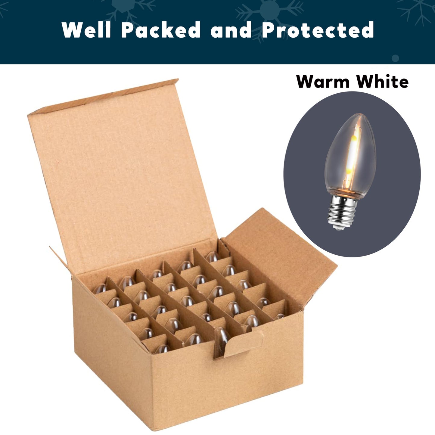 JOYIN C9 LED Light Bulbs - Replacement E17 Base Bulbs for Window Candles & Chandeliers (Warm White, 25 Pack)