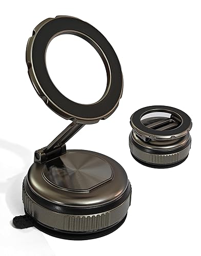 FS NANO Magnetic Phone Holder for Car, Vacuum Suction Cup MagSafe Mount with N55 Magnets, 360°/210° Adjustable Foldable Aluminum Design, Compatible