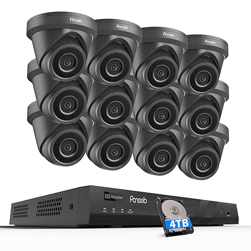 16 Channel Security Camera System 4K PoE, 12x 8MP Wired IP Black Turret Dome Camera with AI Human Vehicle Detection, Built-in Mic, Remote Access 24-7