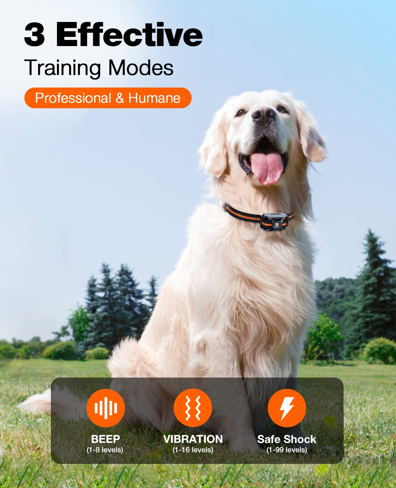 Bousnic Dog Shock Collar - 3300Ft Dog Training Collar with Remote for 5-120lbs Small Medium Large Dogs Rechargeable Waterproof e Collar with Beep